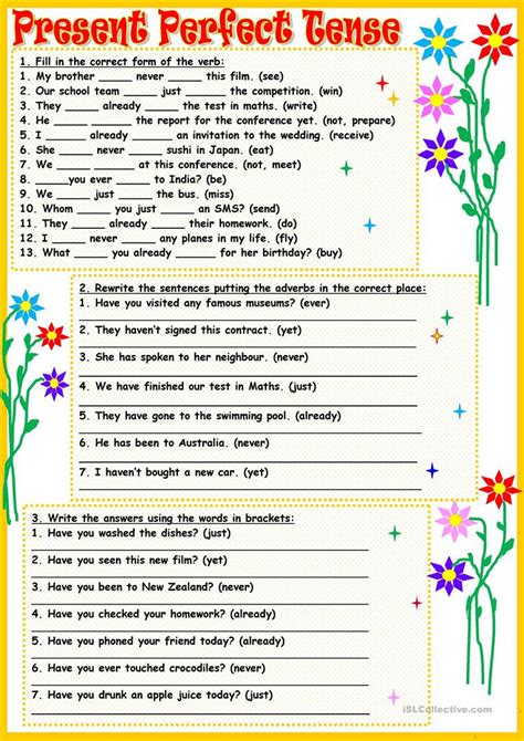 Print or download via your browser. Present Perfect Tense Worksheet With Answers | db-excel.com