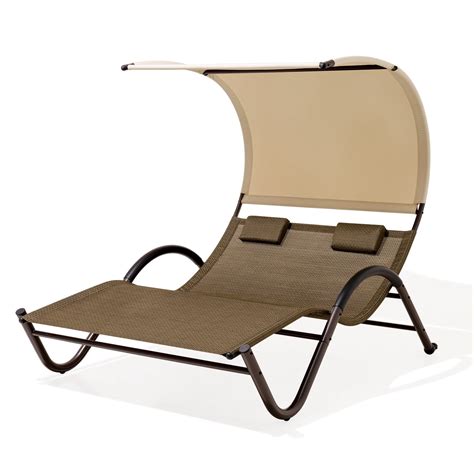 Pellabant Patio Double Brown Chaise Lounge Outdoor Tanning Daybed Lounger Hammock Bed Loveseat