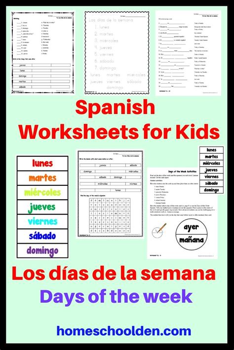 Spanish Worksheets For Kids Days Of The Week In 2020 Worksheets For
