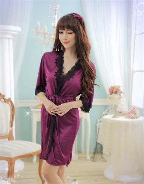 Baby Doll Sexy Purple Satin Lingerie Sleepwear Dress G String Nightwear