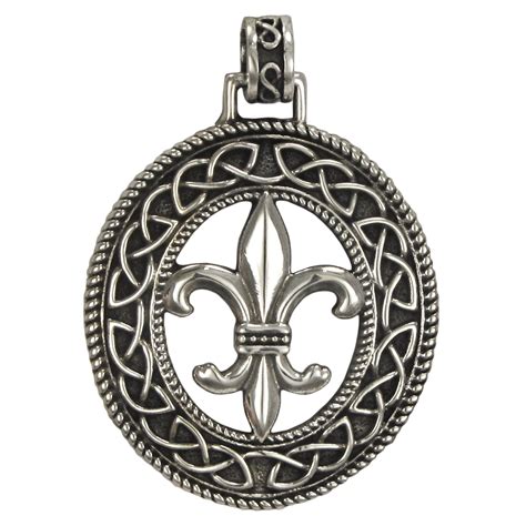 Sterling Silver Fleur De Lis Pendant With Celtic Knotwork Moonlight