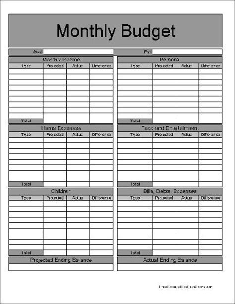 basic detailed monthly budget