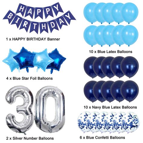 30th Birthday Decorations Men 30th Birthday Balloons Blue Happy