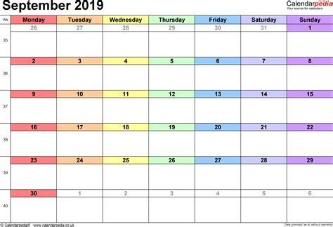 Calendar September 2019 Uk Bank Holidays Excelpdfword Templates