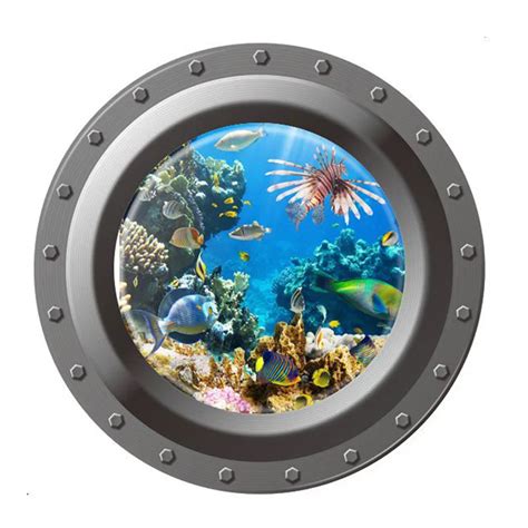 Submarine Underwater World 3d Window Wall Stickers For Kids Room Wall
