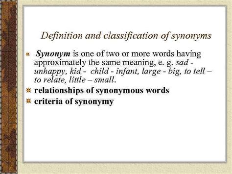 Synonyms classification of synonyms Definition and classification