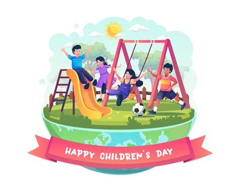 Happy Children S Day With Children Is Having Fun In The Playground