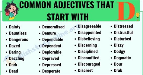 New surnames continued to be formed long after 1400, and immigrants brought in new ones. A Huge List of 100+ Adjectives That Start with D with ESL ...
