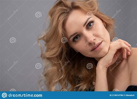 Portrait Of Pretty Woman Blonde Hair Blue Eyes Stock Photo Image Of