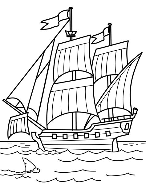 Раскраска Корабль с множеством парусов Раскраски корабли