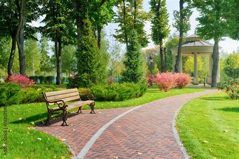Beautiful Park With Bench Stock Photo Adobe Stock