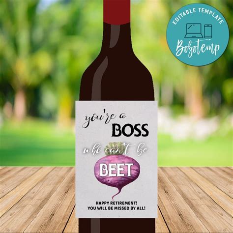 Boss Beet Happy Retirement Wine Label Customizable Template