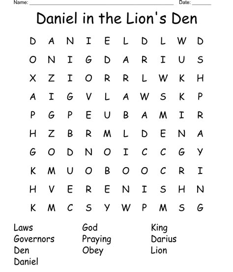 Daniel In The Lions Den Word Search Wordmint