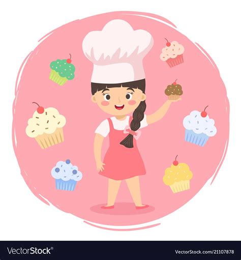 Chef Cupcakes Girl Cartoon Royalty Free Vector Image