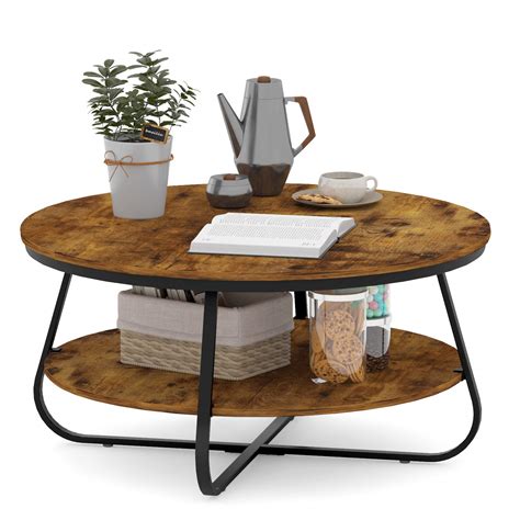Buy Elephance Round Coffee Table With Storage 358 Inch Industrial