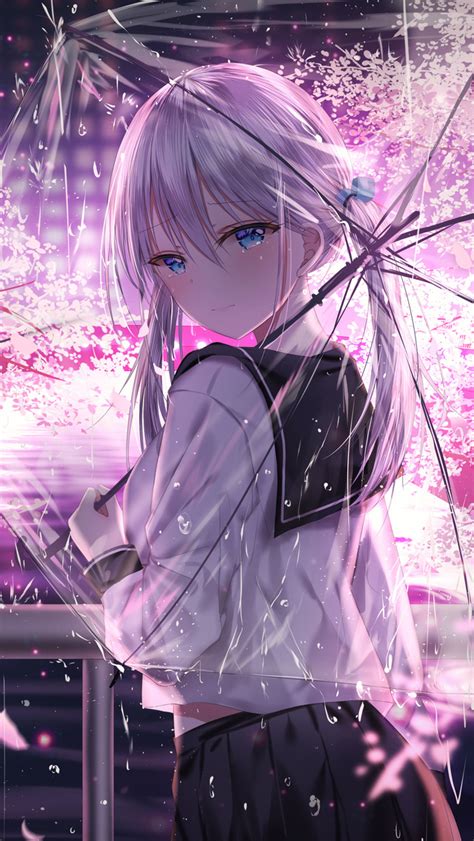 640x1136 Anime Girl With Umbrella Outdoors Looking Back 5k Iphone 55c