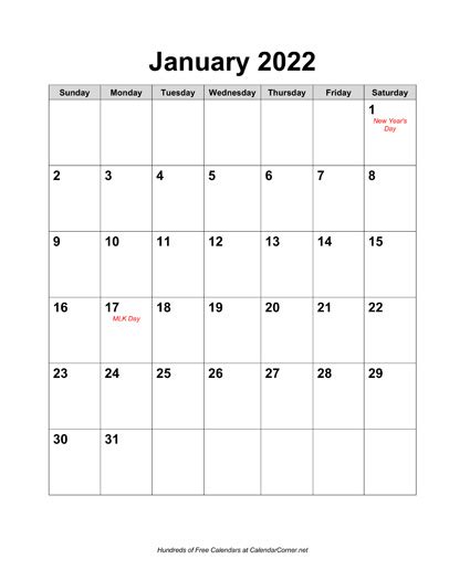 Free 2022 Calendar With Holidays