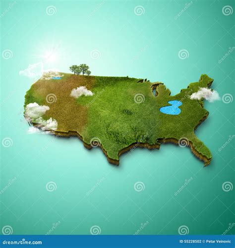 Realistic 3d Map Of United States Of America Stock Illustration