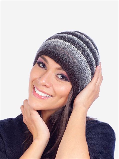 Hand Knitted Alpaca Hat For Women Shades Of Gray Cap Winter T