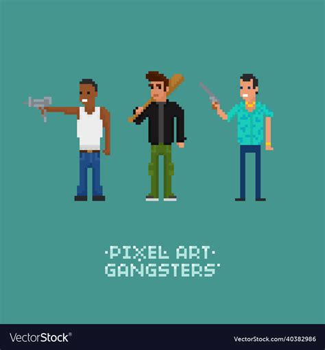 pixel art gangster criminal character set vector image