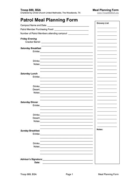 Scout Meal Planning Worksheet Fill Out And Sign Online Dochub