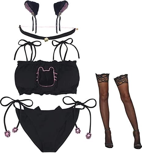 Womens Sexy Cosplay Lingerie Set Cute Anime Kitten Cat Keyhole Costume