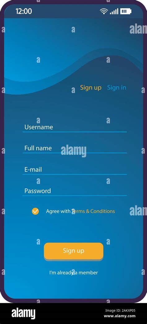 Sign Up Form Smartphone Interface Vector Template Mobile App Blue