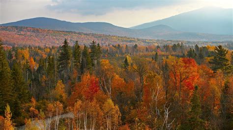 Landscape White Mountains Clouds Trees Nature Usa New Hampshire