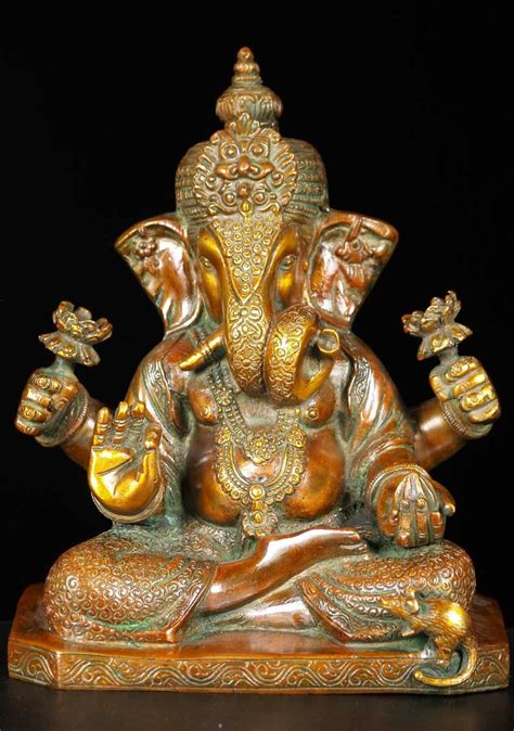Brass Ganesh With 2 Lotus Flowers 9 Ganesha Elephant Ganesh Ganesha