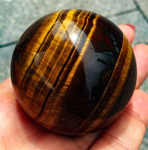 Large Natural Tigers Eye Crystal Ball Orb With Wooden Stand Etsy