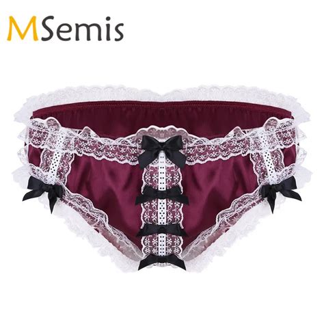 Buy Mens Sissy Satin Lingerie Gay Male Underwear Men Soft Shiny Ruffled Floral