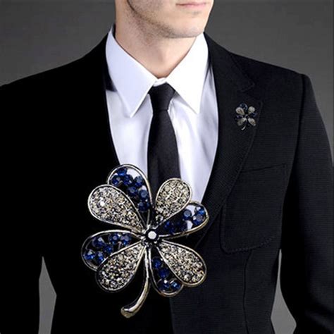 New Blue Rhinestone Brooches For Men Suit Lapel Pin Shirt Collar