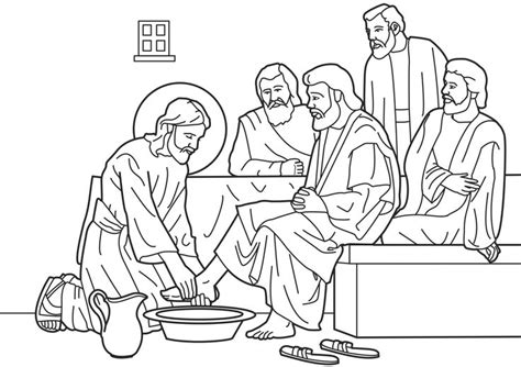 Jesus washes his disciples feet coloring page. Pretty nifty! Holy Thursday Lenten Coloring Page. Jesus ...