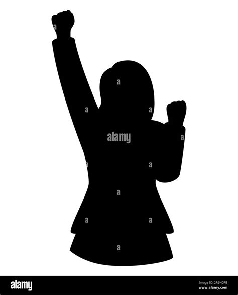 Black Silhouette Of A Businesswoman Cheering Cheerful Young Woman