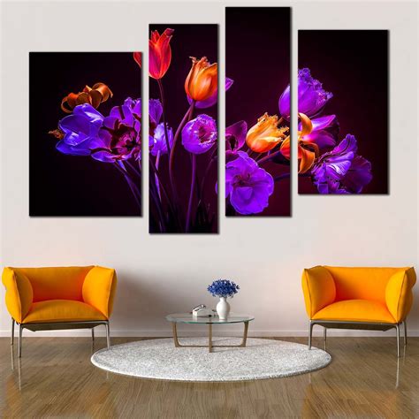 Sold and shipped by big dot of happiness. Tulips Flowers Canvas Wall Art, Purple Tulips Dark ...