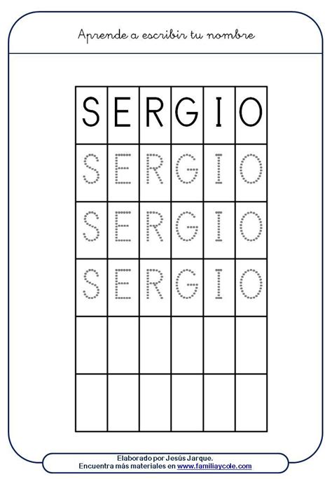 Fichas Para Aprender A Escribir El Nombre De Sergio Montessori