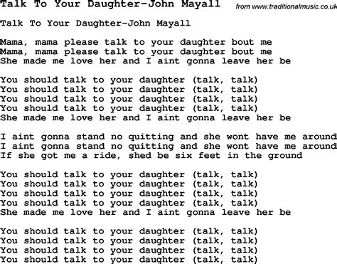 Skiffle Lyrics For Talk To Your Daughter John Mayall