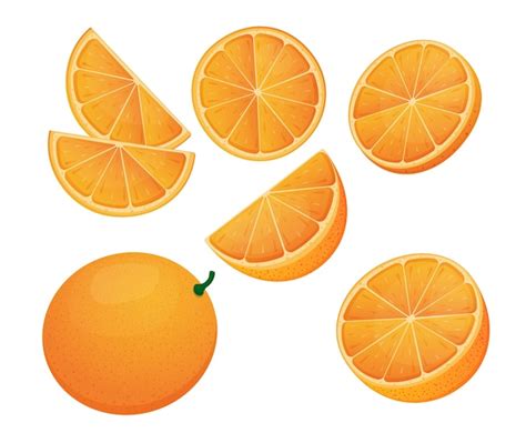 Premium Vector Orange Set Half Of An Orange Orange Slices Cartoon