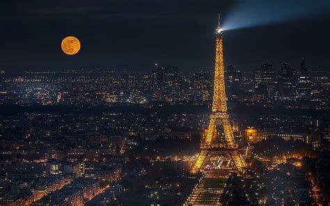 Hd Wallpaper Lights The Moon France Paris Panorama Night City
