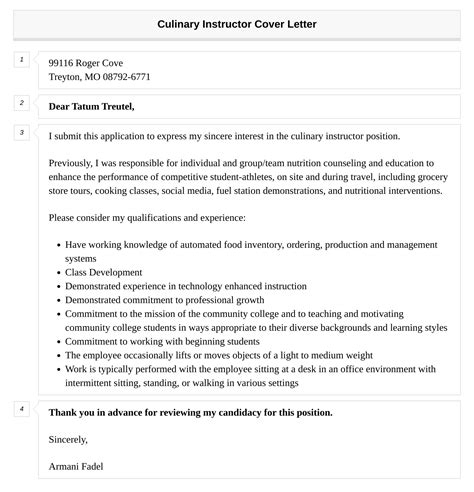 Culinary Instructor Cover Letter Velvet Jobs