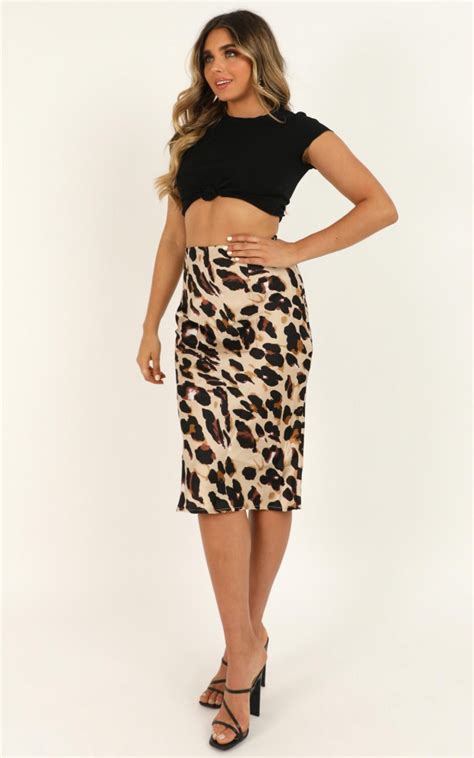 Wild Spirit Midi Skirt In Leopard Print Satin Showpo