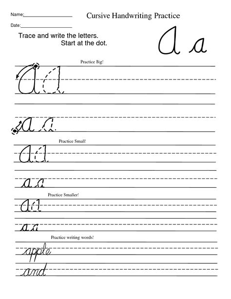 Printable Cursive Handwriting Worksheets