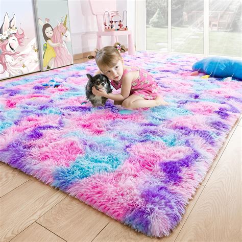 Noahas Fluffy Rugs For Living Room5 X 8 Hot Pink Rainbow Rugkids Rugs