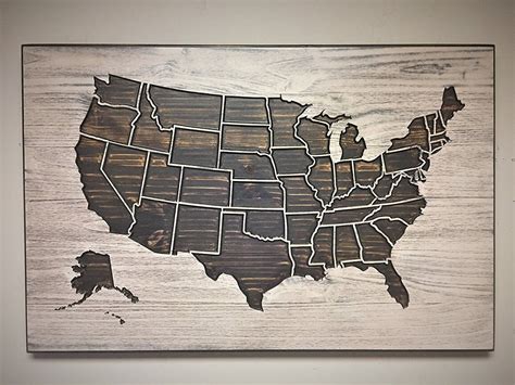 Wooden Map United States Map Art Wood Wall Art Vintage Map Decor