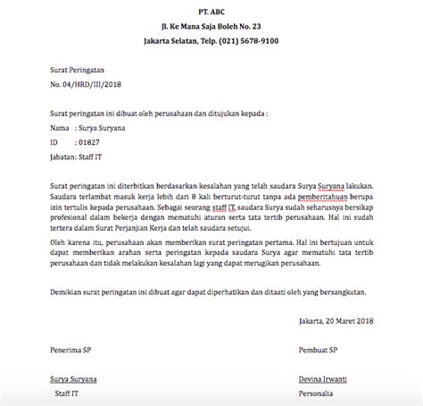 Contoh surat lamaran kerja yang baik dan benar. Contoh Surat Pemecatan Karyawan Karena Tidak Disiplin ...