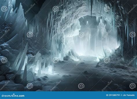 Ice Cave With Stalactites And Stalagmites 3d Render Stock Illustration