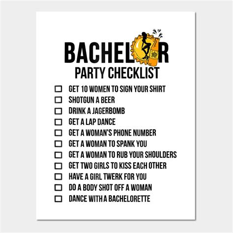 Bachelor Party Checklist Bachelorette Party Bride Lap Dance Body Shots Twerk Drinking Beer