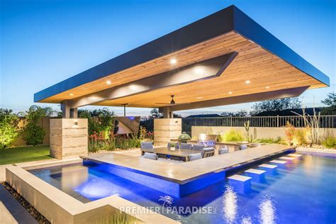 Custom Pool With Cantilevered Outdoor Kitchen Scottsdale Arizona Premier Paradise Inc