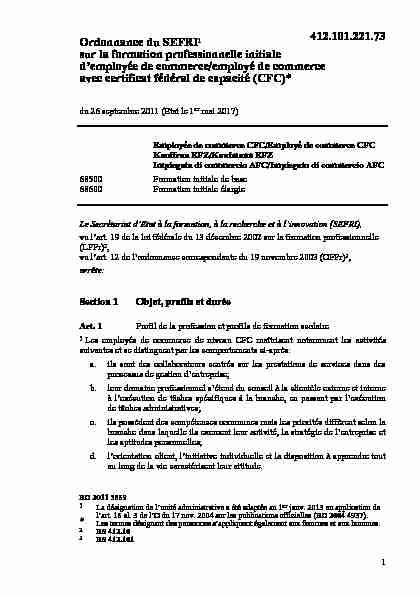 Ordonnance Du Sefri1 Sur La Formation Professionnelle Initiale D Pdf