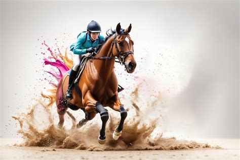 Premium Ai Image Equestrian Sport Horse Jump Colorful Splash Ai